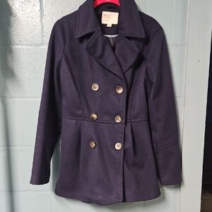 a new day Dark Blue Double-Breasted Pea Coat